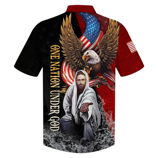 UniJames Eagle Jesus Reaching Hand America One Nation Under God Hawaiian Shirts - Christian Hawaiian Shirt