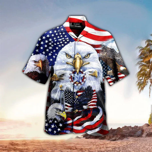 UniJames Eagles Patriotism American Sky Hawaiian Shirt - Christian Hawaiian Shirt for Men Women