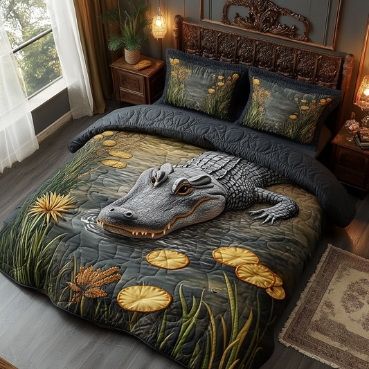 Alligator 3-Piece Quilted Bedding Set NCU0VT153