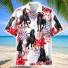 Unijames Friesian Horse Red Hibiscus Tropical Hawaiian Shirt