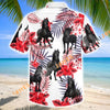 Unijames Friesian Horse Red Hibiscus Tropical Hawaiian Shirt