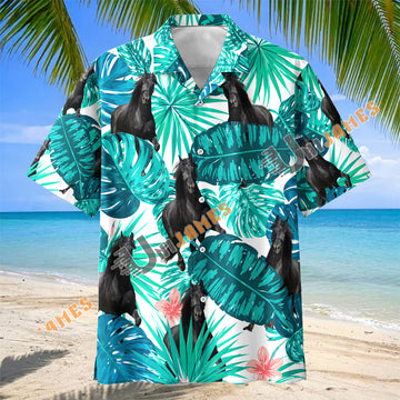 Unijames Friesian Horse In Tropical Leaves Pattern Hawaiian Shirt