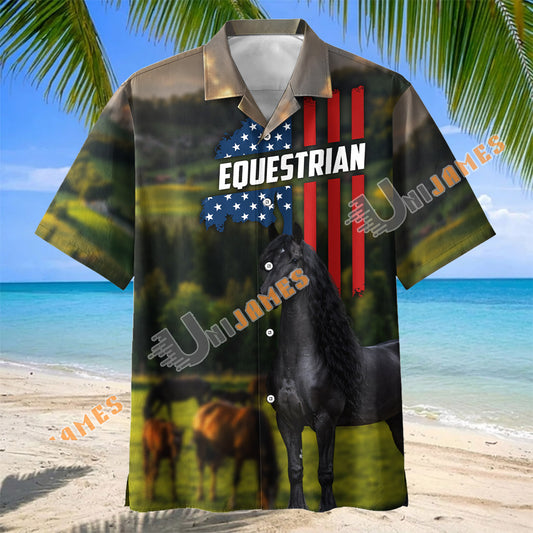 Unijames Friesian Horse Equestrian Pasture Hawaiian Shirt