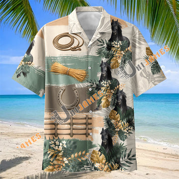 Unijames Friesian Horse Tropical Floral Hawaiian Shirt