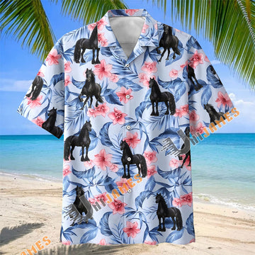 Unijames Floral Friesian Horse Lover Hawaiian Shirt