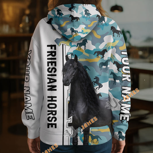 Unijames Personalized Friesian Horse Camouflage Hoodie