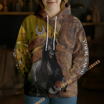 Unijames Personalized Friesian Horse Wood Grain Meadow Hoodie
