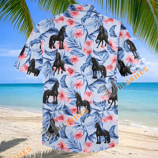 Unijames Floral Friesian Horse Lover Hawaiian Shirt