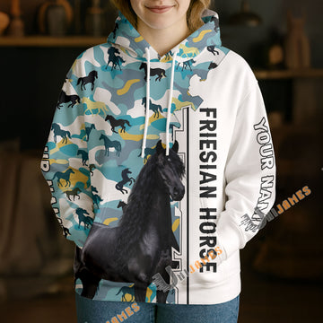 Unijames Personalized Friesian Horse Camouflage Hoodie