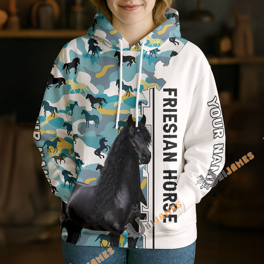Unijames Personalized Friesian Horse Camouflage Hoodie