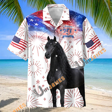 Unijames Friesian Horse America 250 Years of Freedom Hawaiian Shirt