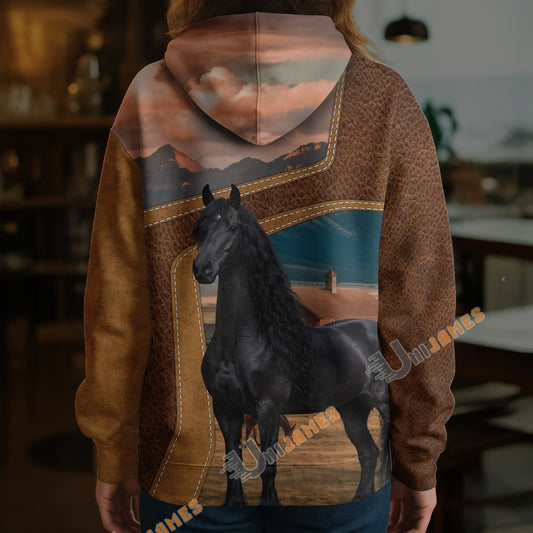 Unijames Personalized Friesian Horse Farm Texture Hoodie