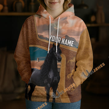 Unijames Personalized Friesian Horse Farm Texture Hoodie