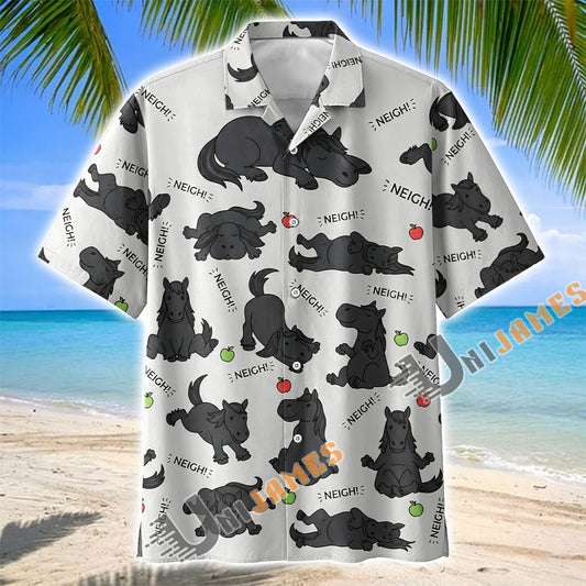 Unijames Cute Cartoon Friesian Horse Neigh Pattern Hawaiian Shirt