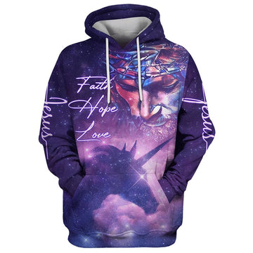 Uni Faith Hope Love Jesus Purple Horse 3D Hoodie