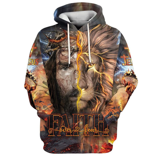 Uni Faith Over Fear Jesus Lion Fire 3D Hoodie