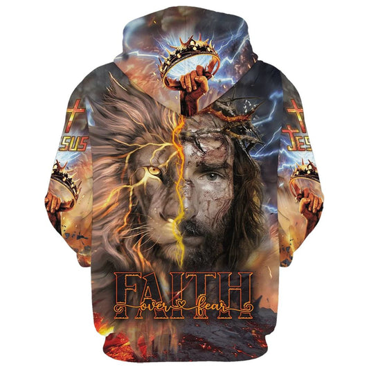 Uni Faith Over Fear Jesus Lion Fire 3D Hoodie