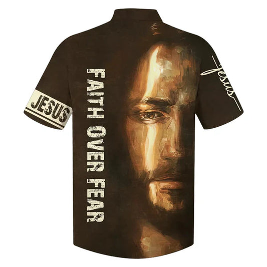 UniJames Faith Over Fear Jesus Portrait Hawaiian Shirts - Christian Hawaiian Shirt - Jesus Hawaiian Shirts