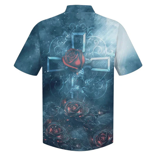 UniJames Faith Rose Cross Hawaiian Shirts - Christian Hawaiian Shirt - Hawaiian Summer Shirts