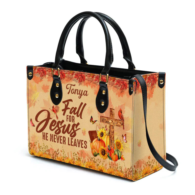 Fall For Jesus He Never Leaves Cardinal & Sunflower Leather Bags, Personalized Bags, Gifts for Women, Christmas Gift, CABLTB01300723.