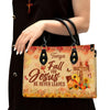 Fall For Jesus He Never Leaves Cardinal & Sunflower Leather Bags, Personalized Bags, Gifts for Women, Christmas Gift, CABLTB01300723.