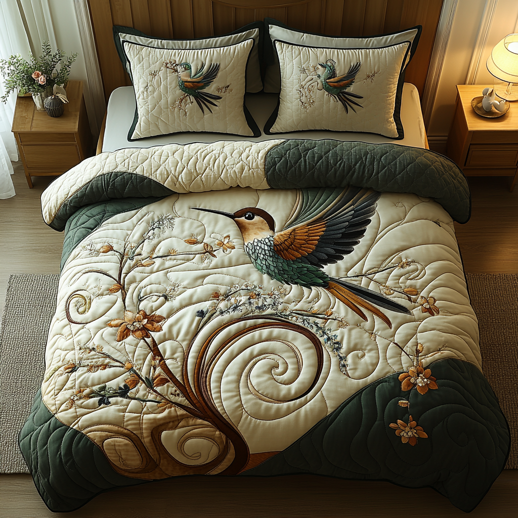 Hummingbird 3-Piece Quilted Bedding Set NCU0VT182