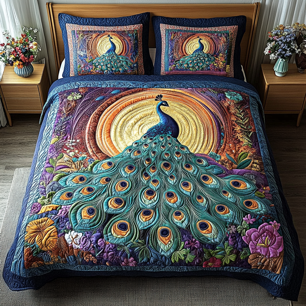 Peacock 3-Piece Quilted Bedding Set NCU0VT116