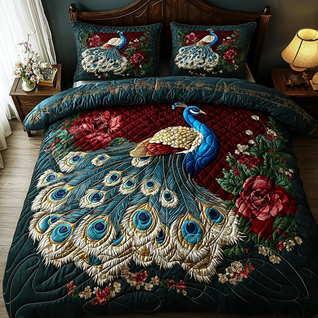 Peacock 3-Piece Quilted Bedding Set NCU0VT174