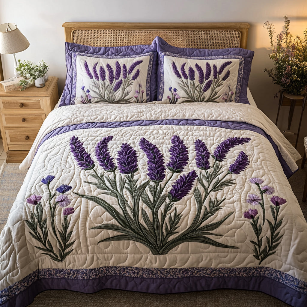 Lavender 3-Piece Quilted Bedding Set NCU0VT149