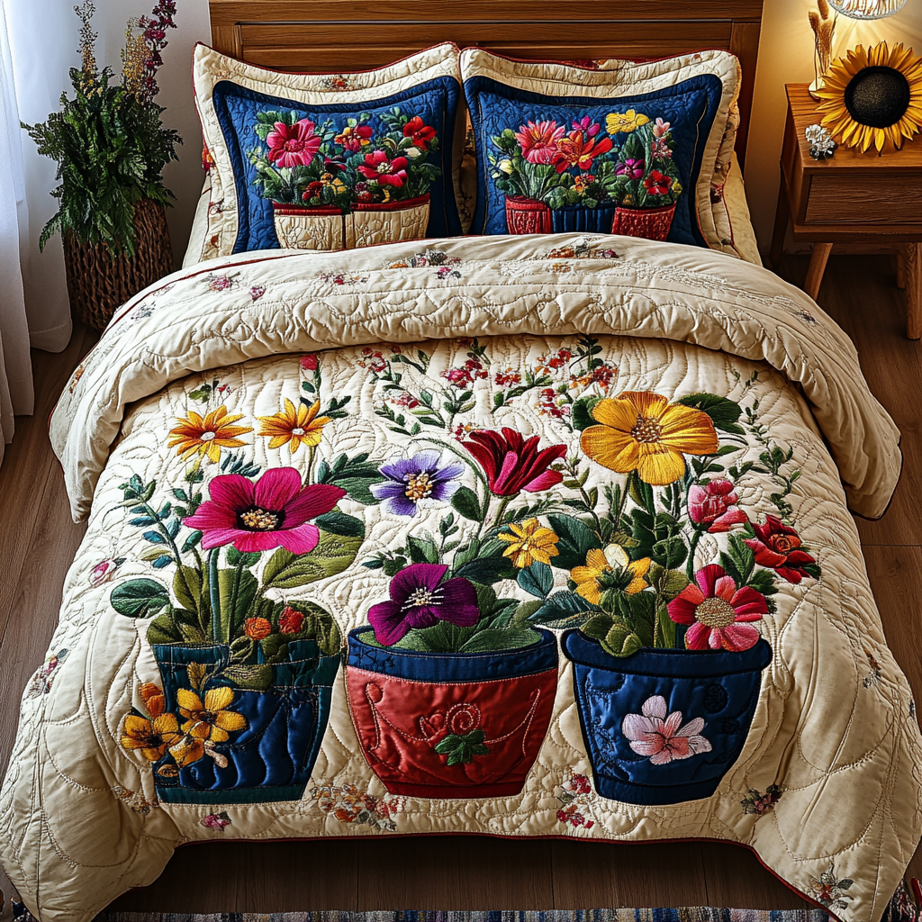 Petal Dreams 3-Piece Quilted Bedding Set NCU0VT121