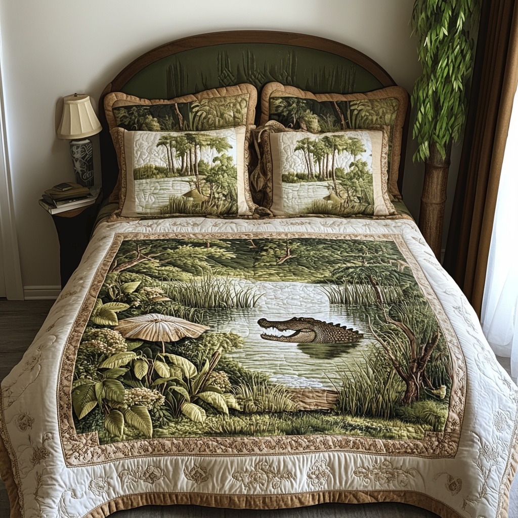 Alligator 3-Piece Quilted Bedding Set NCU0VT153