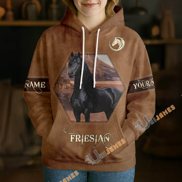 UniJames Personalized Friesian Horse Leather-Look Hoodie