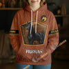 UniJames Personalized Friesian Horse Faux Leather 3D Hoodie