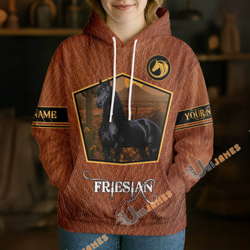 UniJames Personalized Friesian Horse Faux Leather 3D Hoodie