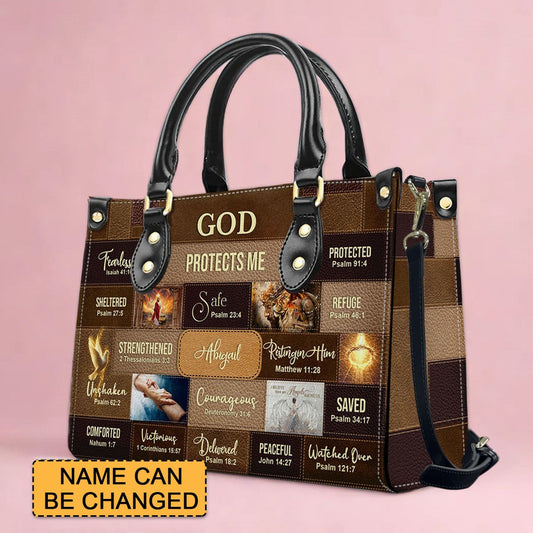 Personalized Christian Leather Handbag – Bible Verse Faith, Love & Protection Tote by