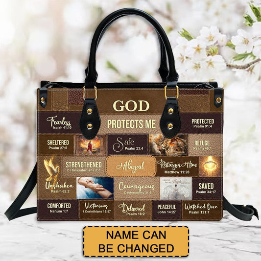 Personalized Christian Leather Handbag – Bible Verse Faith, Love & Protection Tote by