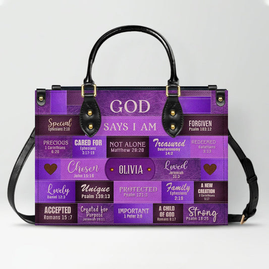 God Says I Am Leather Handbag, Personalized Bags, Gifts for Women, Christmas Gift, CABLTB0117724.