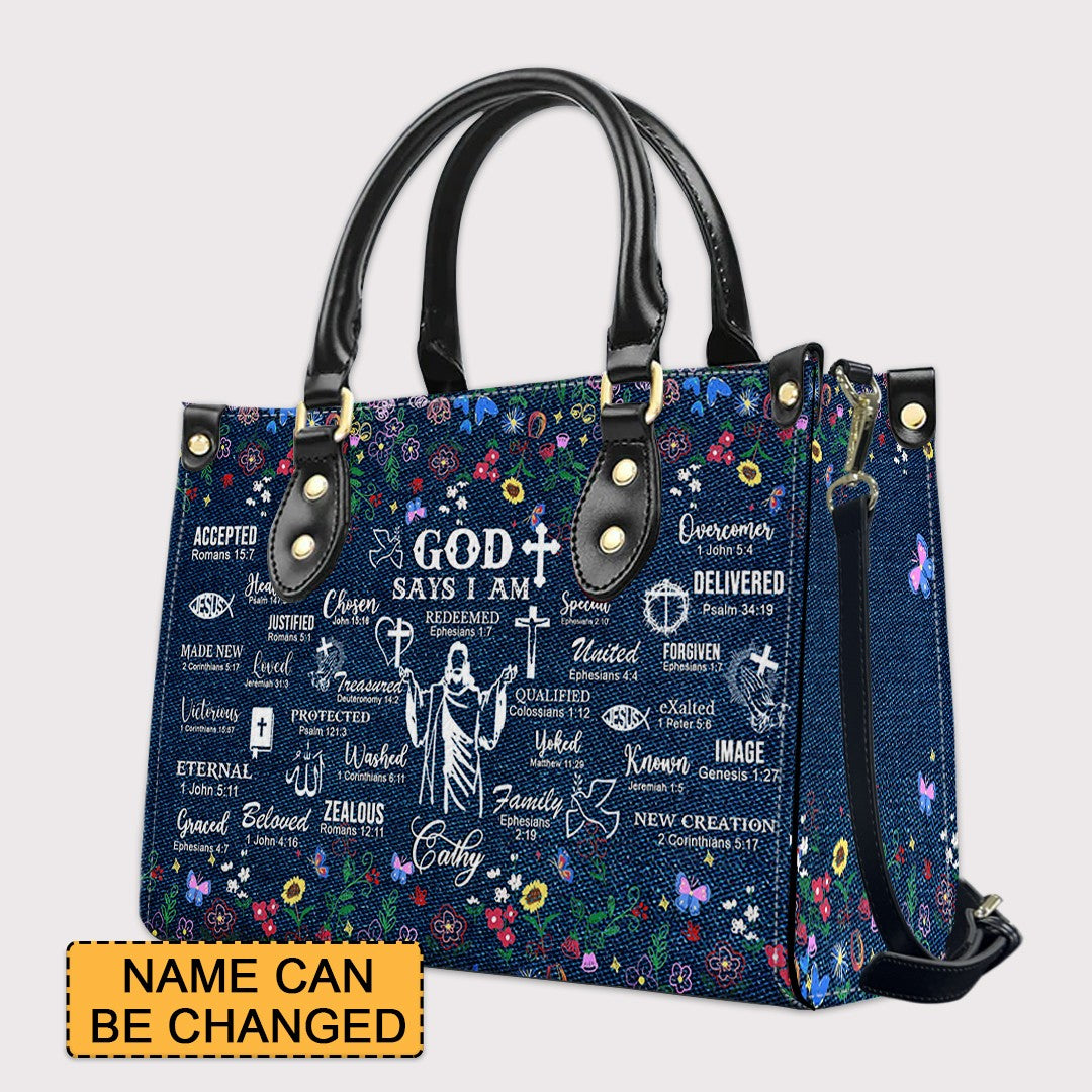 God Says I Am Leather Handbag, Personalized Bags, Gifts for Women, Christmas Gift, CABLTB01200625