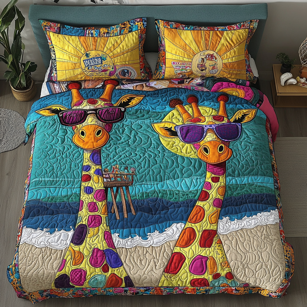Giraffe Horizon 3-Piece Quilted Bedding Set NCU0DK7357