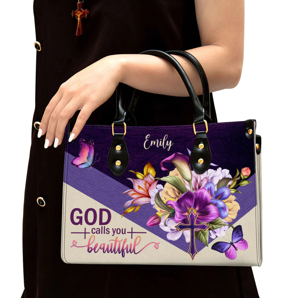 God Calls You Beautiful Flower And Cross Gorgeous Leather Bags, Personalized Bags, Gifts for Women, Christmas Gift, CABLTB01300723.