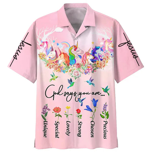 UniJames God Say You Are Unicorn And Hummingbird Hawaiian Shirts - Christian Hawaiian Shirt - Hawaiian Summer Shirts