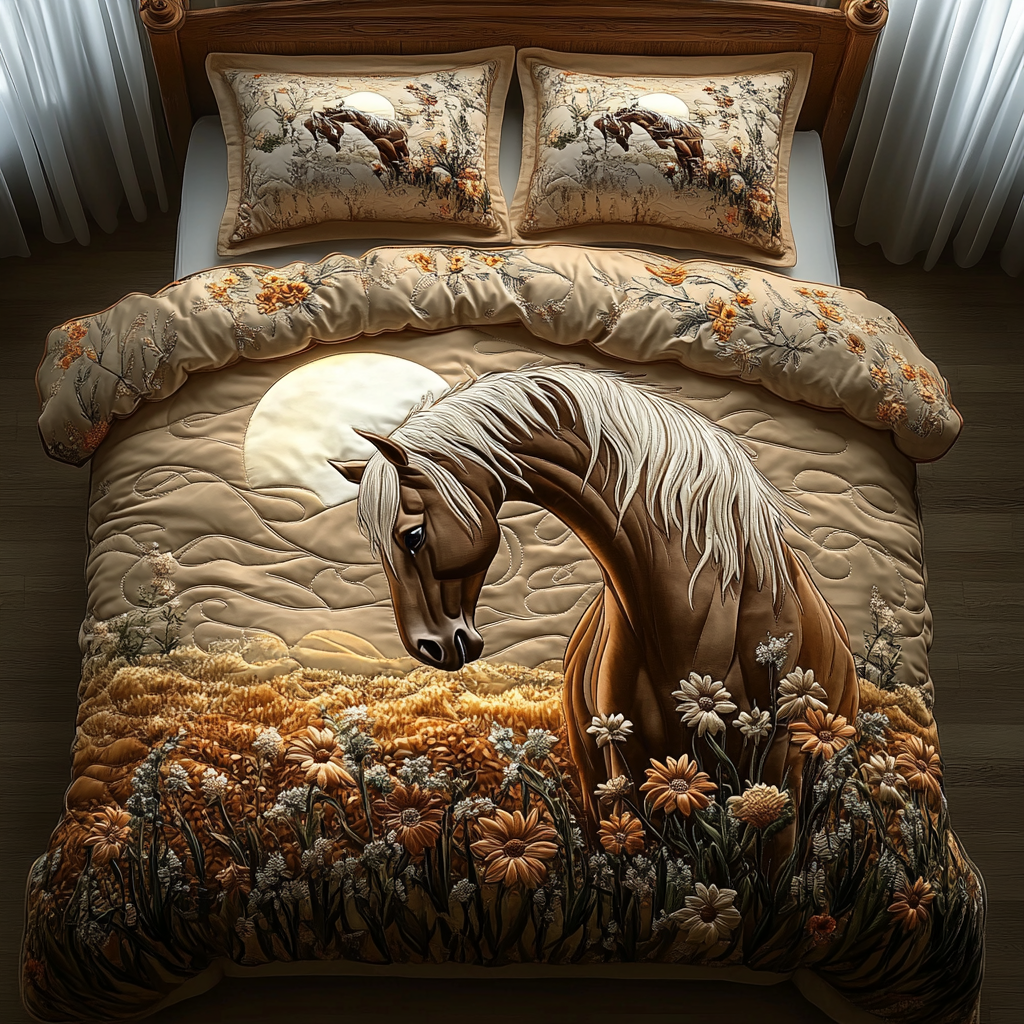 Golden Gallop 3-Piece Quilted Bedding Set NCU0DV2858