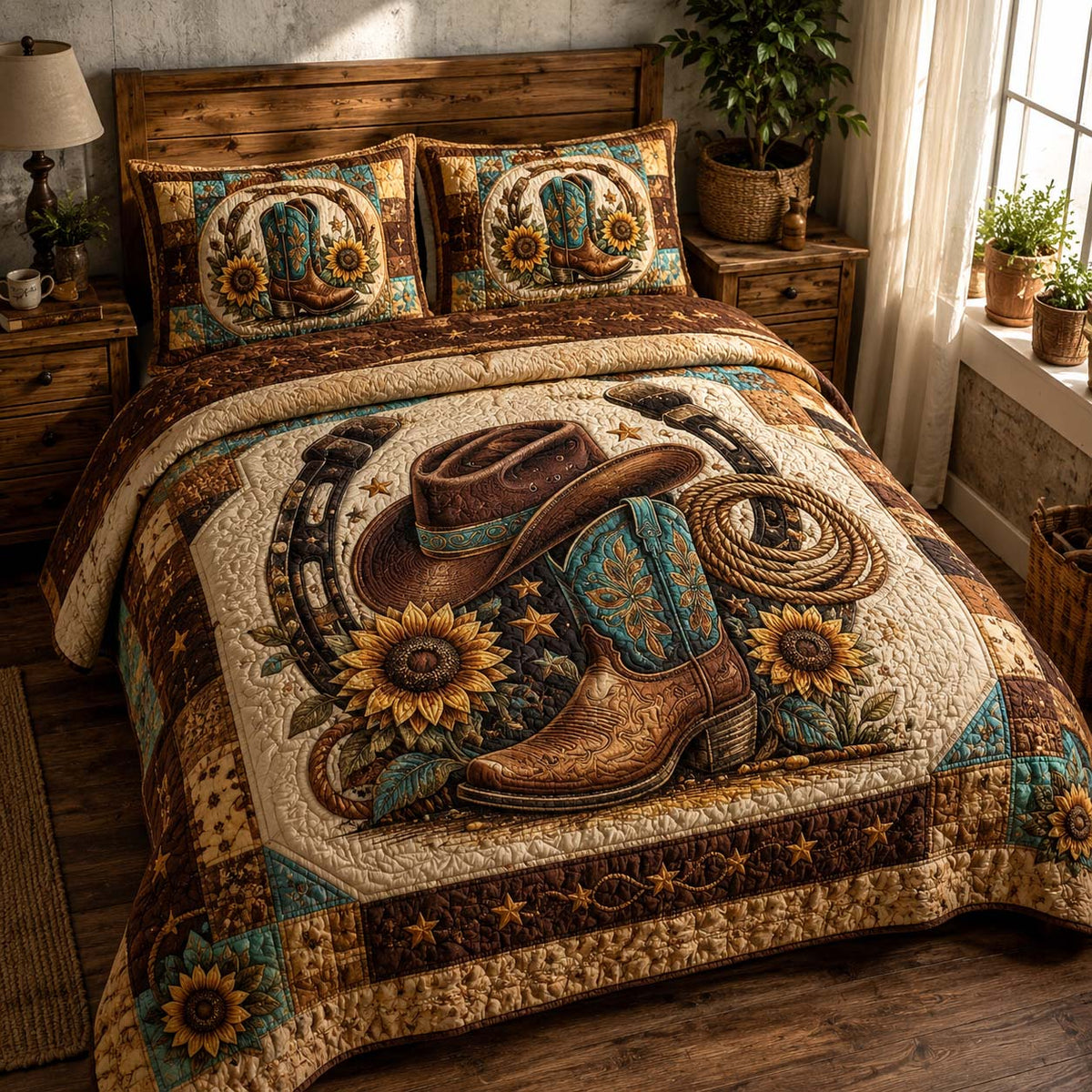 Golden Rodeo 3-Piece Quilted Bedding Set NCU0QD029