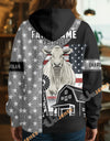 Uni Personalized American Flag Ranch Pattern Name & Farm Name Cattle Hoodie