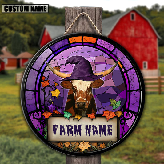 Uni Texas Longhorn Personalized Name Stained Glass Effect Metal Sign