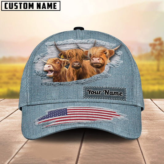 Uni Highland Cattle Jeans Pattern Customized Name Cap