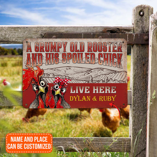 Uni Customized Name Grumpy Old Rooster And His Spoiled Chick All Printed 3D Metal Sign