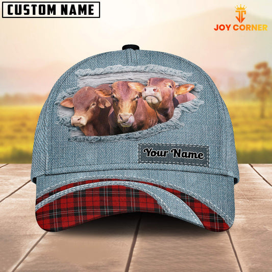Uni Beefmaster Red Caro And Jeans Pattern Customized Name Cap