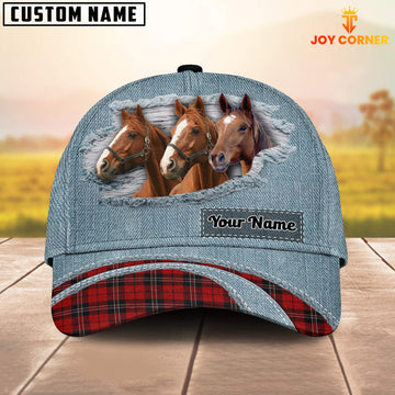 Uni Brown Horse Red Caro And Jeans Pattern Customized Name Cap
