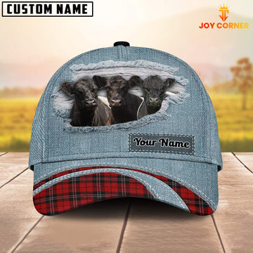 Uni Belted Galloway Red Caro And Jeans Pattern Customized Name Cap